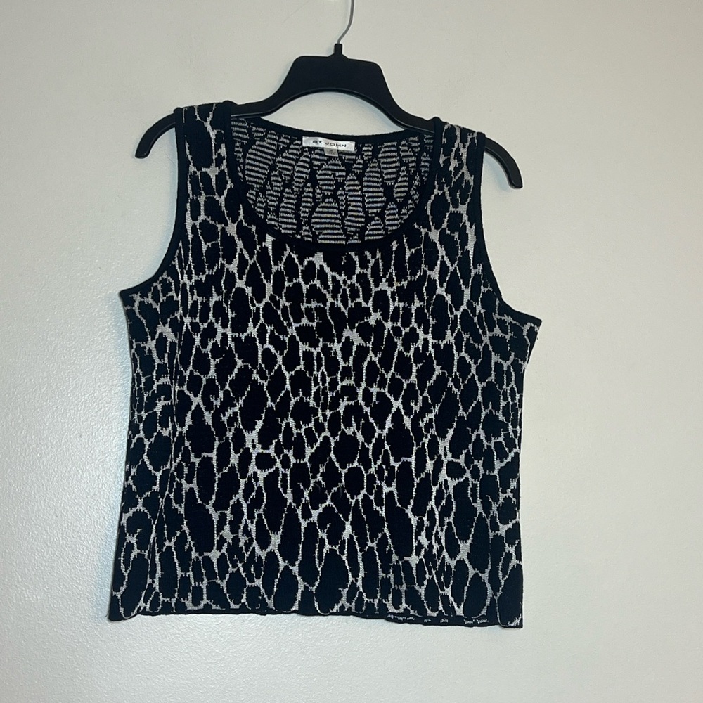 St. John Black & White Reversible Animal Print Tank Top Medium - Picture 1 of 6